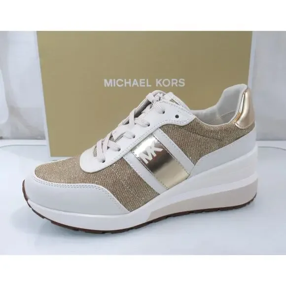 Michael Kors Mabel Trainer Wedge Sneakers Glitter Chain Mesh Pale Gold Size 10 - Picture 2 of 6